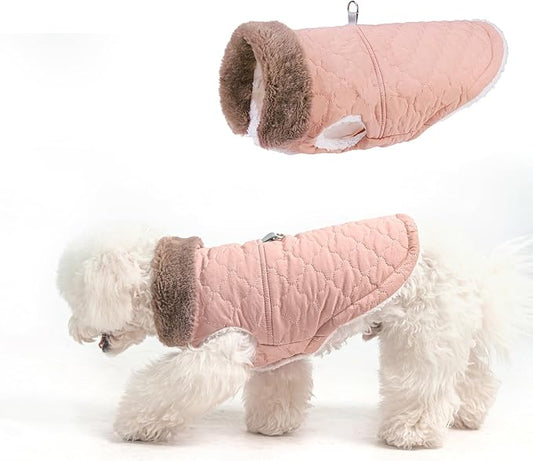 BEAUTYZOO Winter Dog Coat with Harness Built in, Warm Dog Puffer Jacket Vest Padded Fleece Cold Weather Coats Windproof Waterproof Snow Jackets Clothes for Small Medium Puppy, Pink XS