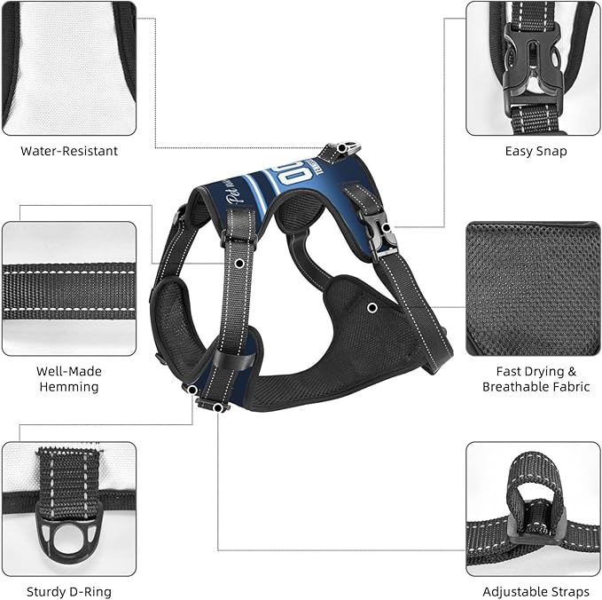 Custom Tennessee Dog Harness with Reflective Stripes Personalized Name and Number Dog Vest Harness with Pet Traction Rope for Small Medium Large Dog