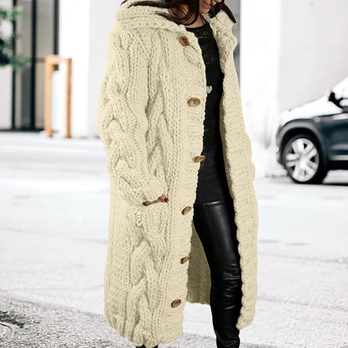 LOAIHA Women Chunky Cable Knit Long Sleeve Cardigan Fall Winter Trendy Oversized Button Down Sweaters Outerwear with Pocket