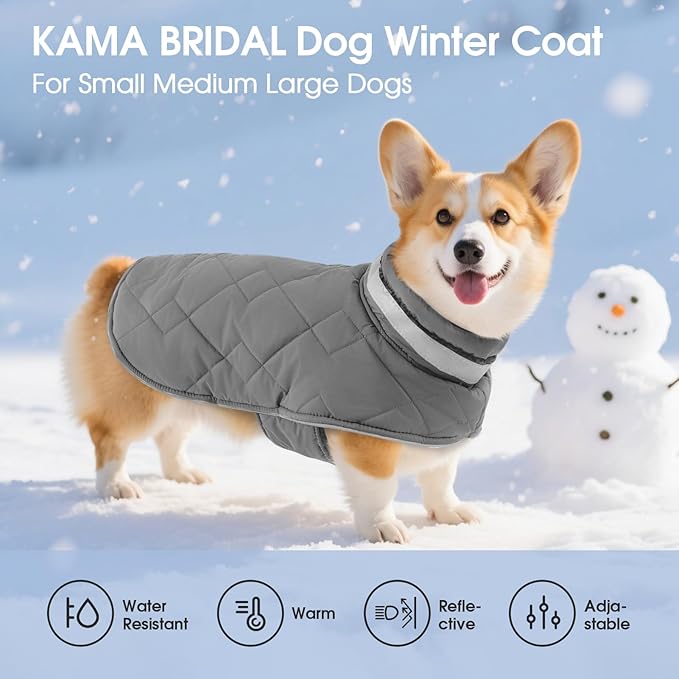Dog Winter Coat Warm Padded Puppy Jacket Windproof Water Resistant Clothes for Small Medium Large Pets Christmas Sweater Outfit Vest(Grey, 2XL)
