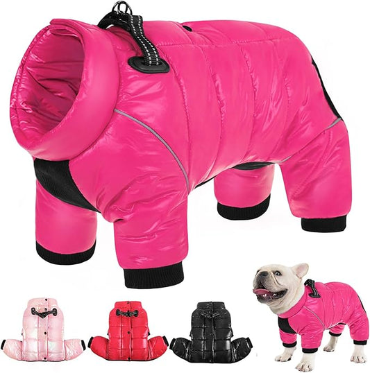 AOFITEE Dog Coat, Waterproof Dog Winter Jacket, Warm Fullbody Small Dogs Snowsuit, Winter Coat for Small Dogs, Zip Up Pet Puffer Jacket Fleece Vest, Outdoor Reflective Pet Snow Jackets, Rose Red XL