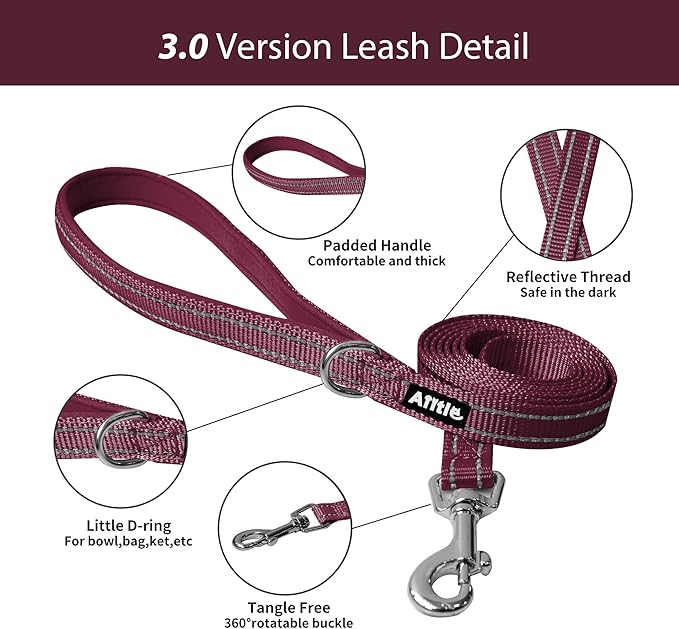 AIITLE No Pull Dog Harness and Leash Set, Step in Adjustable Dog Harness with Padded Vest for All Weather, Dog Leash with Soft Padded Handle, Easy to Put on Small and Medium Dogs Burgundy S