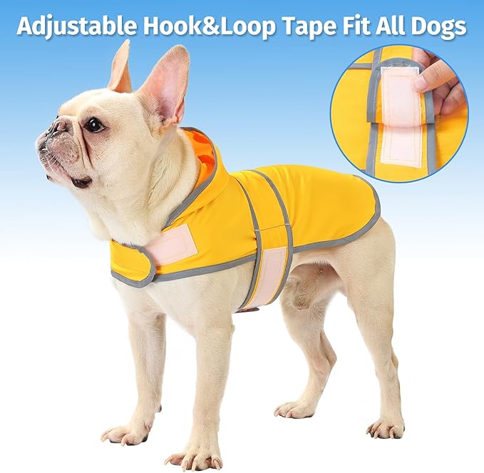 Dog Raincoat Hooded,Waterproof Rain Coat for Dogs with Adjustable Belly Strap,Reflective Strips, Lightweight Slicker Poncho Rain Jacket for Small Medium Large Dogs