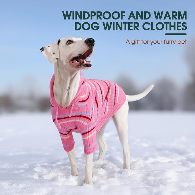 Kuoser Dog Sweater Large Size Dog, Thanksgiving Christmas Big Dogs Pullover Sweaters, Boy Girl Dogs Cable Knitwear Sweatshirt, Soft Thick Pet Winter Clothes for Cold Weather, Pink XXL