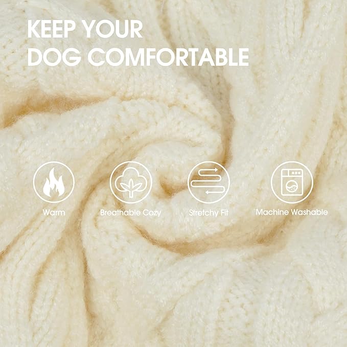 IECOii Big Girl Dog Sweater Dress, Cable Knit Sweater for Extra Large Dogs Girl, Beige,4XL, Cute Dog Warm Dress for Fall Winter, Good Stretcy Fit Knitwear for Giant Breed Dogs Female Indoor & Outdoor