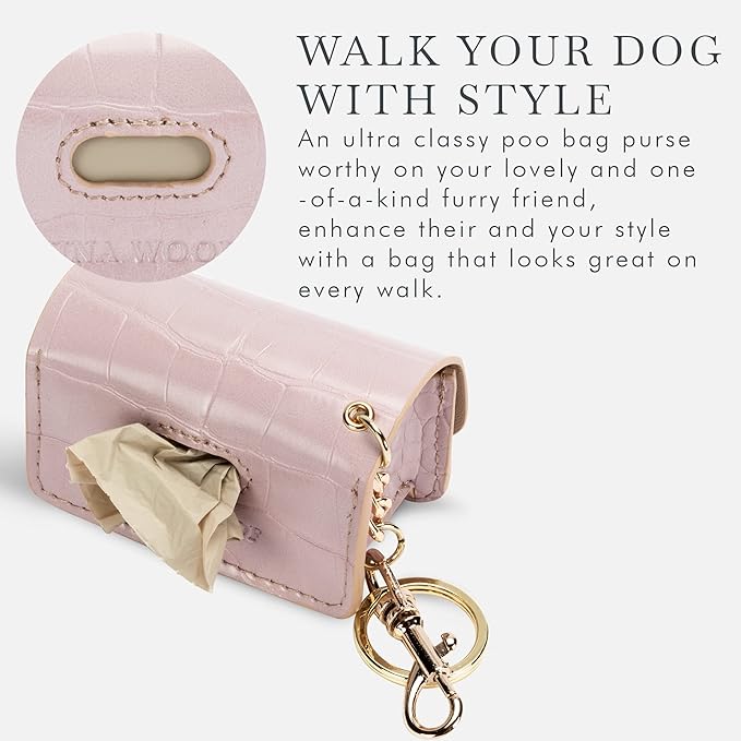 NINA WOOF Dog Poop Bags - 180 Compostable & Biodegradable with Leather Poop Bag Holder - (Lilac) Bundle - Versatile Vegan Leather Waste Bag Holder for Dog Poop and Dog Waste Bags for Puppy Walks