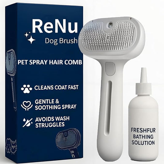 Fresh Fur Shower Brush, 3-in-1 Self-Cleaning Steamy Pet Brush for Dogs & Cats – Grooming Tool for Long & Short Hair, Removes Loose Hair & Reduces Shedding