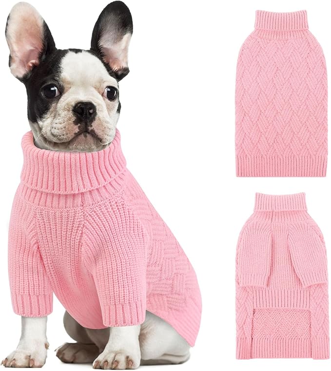 KOESON Small Dog Sweater Female and Male, Pullover Dog Sweater with Sleeves, Easy On Christmas Sweaters for Dachshund, Chihuahua, Pug, Yorkie, Warm Knitted Winter Apparel for Small Dogs, Pink, S