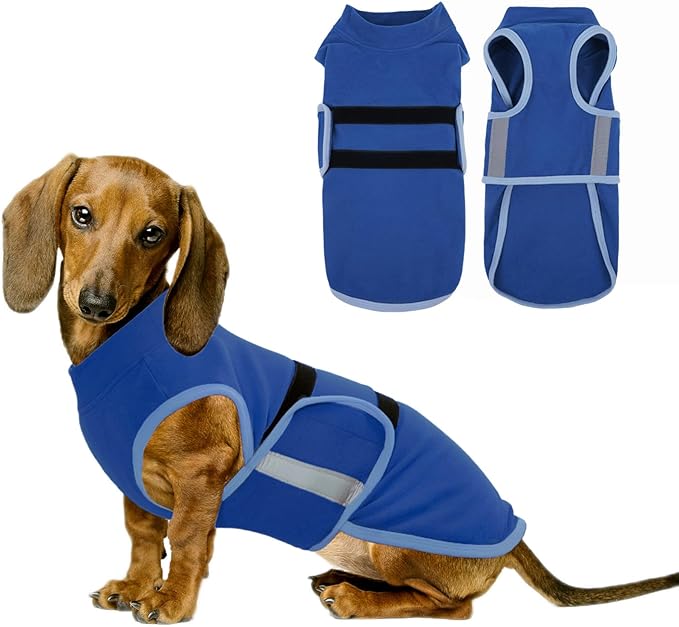 IDOMIK Warm Fleece Dog Sweater for Small Dogs,Soft Winter Dog Fleece Jacket Coat for Fall Cold Weather,Adjustable Fleeced Vest with Reflective Strips,Pullover Pet Sweatshirt for Girl Boy Dogs,Blue,S