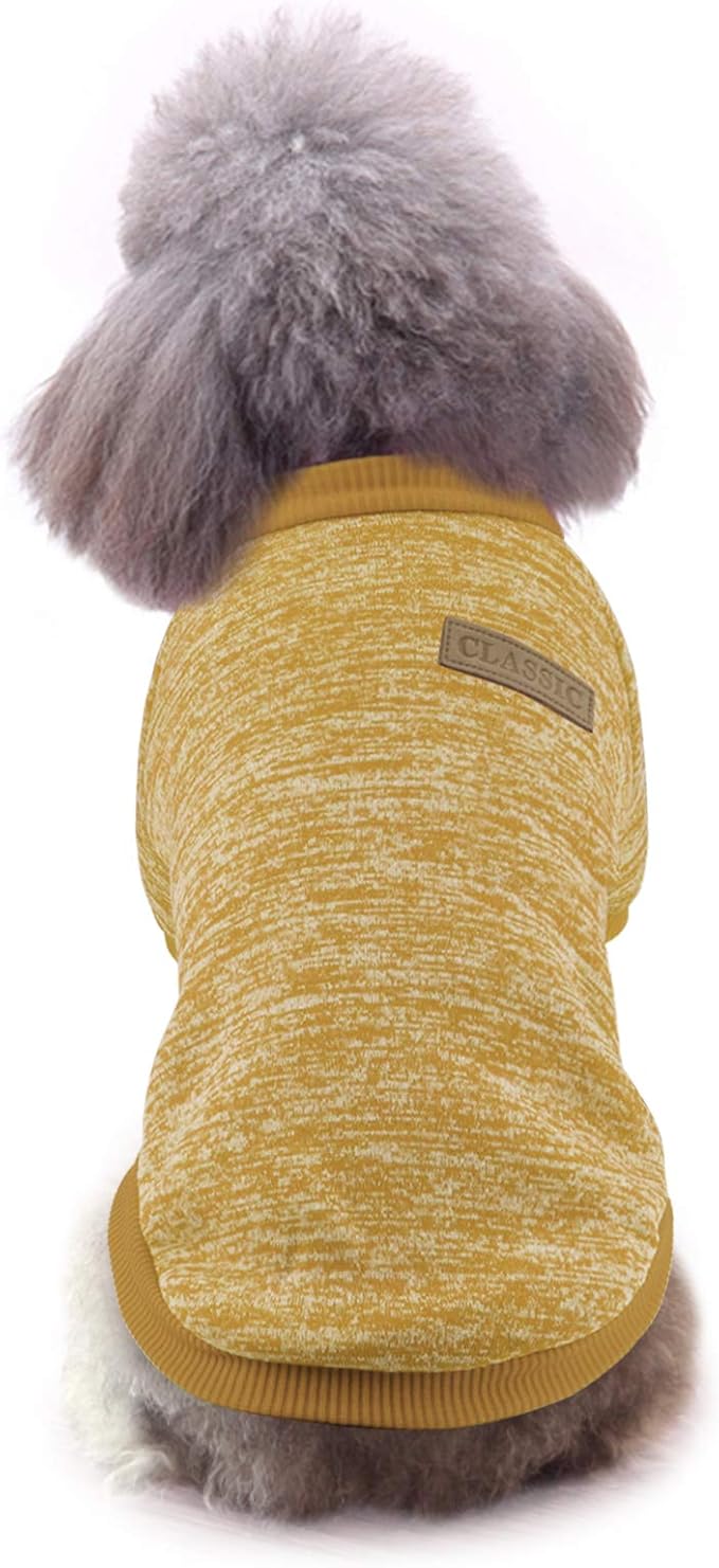 Idepet Pet Dog Classic Knitwear Sweater Fleece Coat Soft Thickening Warm Pup Dogs Shirt Winter Pet Dog Cat Clothes Puppy Customes Clothing for Small Dogs(L,Yellow)