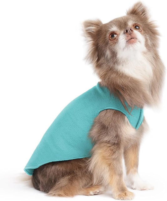 Goldpaw Stretchy Fleece Jacket for Small Dogs - Super Soft, Warm Dog Sweater - Pet Sweater Vest for Fall and Winter - Canine Clothes Made in The USA - Machine Washable - Turquoise - Size 6