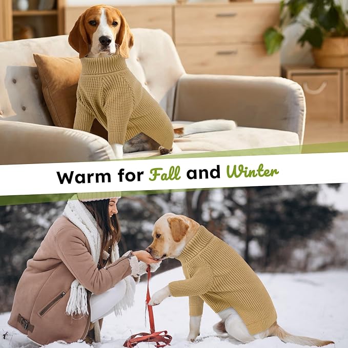 Queenmore Turtleneck Long Sleeve Knitted Sweater with Check Pattern, Warm Dog & Cat Sweater for Small to 3XL, Brown