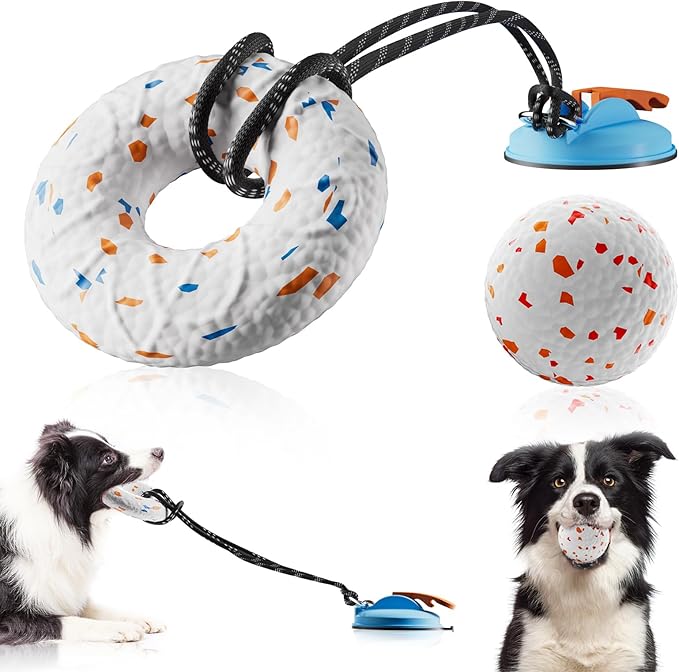 Aktor E-TPU Dog Balls, Interactive Dog Toys Tug of War, Teething Toys for Boredom to Keep Them Busy, Indestructible Dogs Toy for Dogs 2 Types (5 inch, Yellow-Blue)