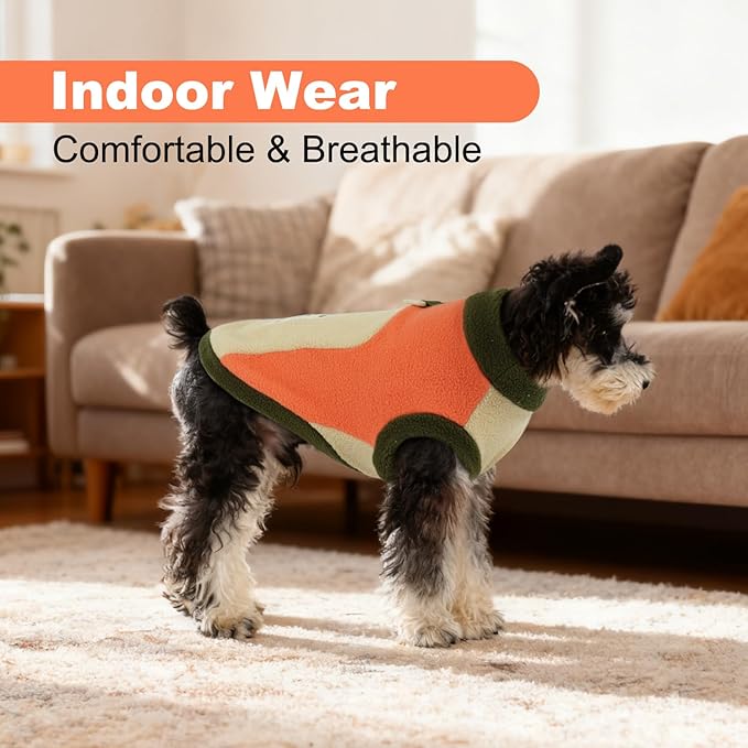Dog Coat Fleece for Outdoor Indoor, Warm & Soft Sweaters for Dogs,Fall & Winter, Sleeveless & Stretch Cold Weather Vest with Leash Ring,Machine Washable,Orange,Size XL