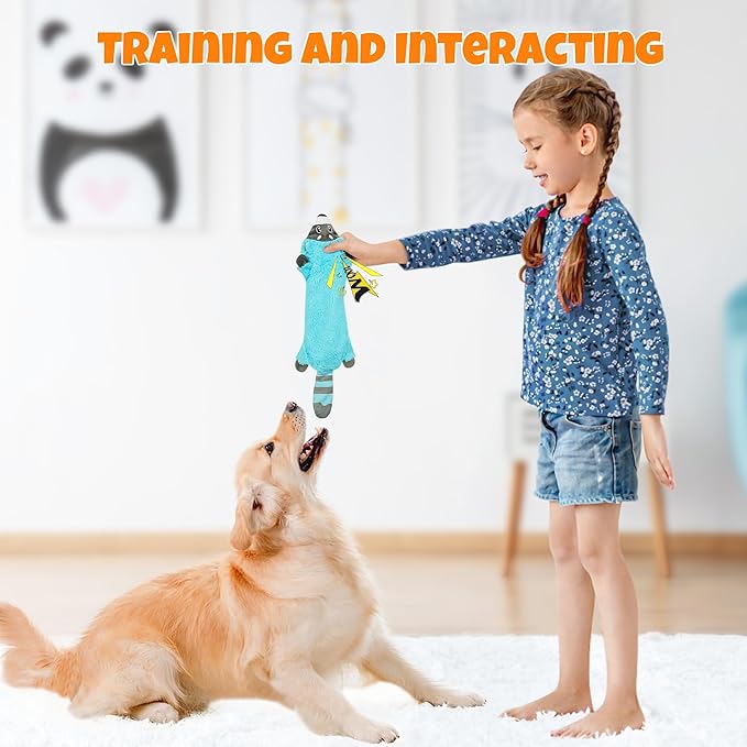 No Stuffing Dog Squeak Toys, Flat Soft Plush Dogs Chew Toy for Small Medium Large Breed Chewer Durable Cute Fun Squeaky Interactive Teething Puppies Pet Supplies to Keep Them Busy Best Birthday Gifts