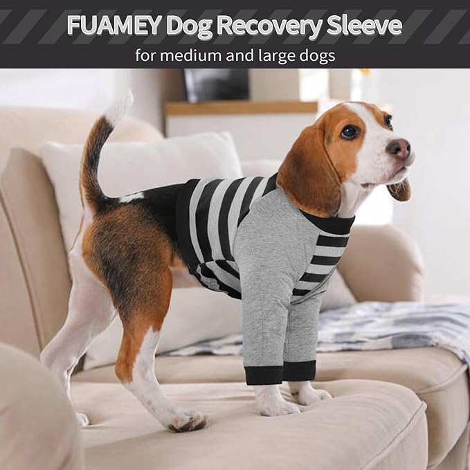 FUAMEY Dog Recovery Sleeve with Elbow Protector,Dogs Shirt Stop Licking Joints,Pet Long Sleeve Suit Protecting Dog's Front Leg Arm Wounds Cover Skin Conditions Black Stripes S
