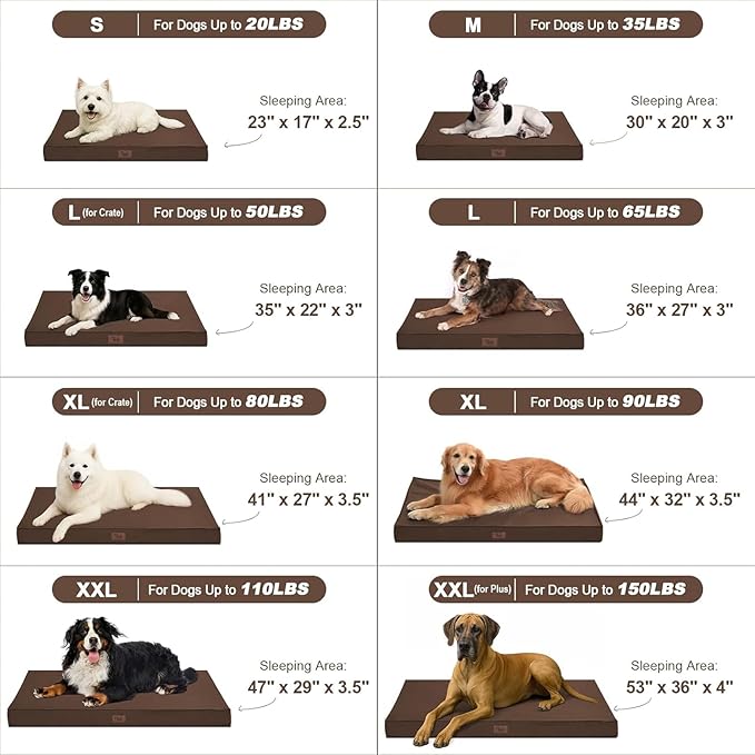 Outdoor Dog Bed Waterproof, Outside Orthopedic Dog Bed for Medium Dogs & Puppies, Egg Crate Foam Pet Mat with Removable Washable Oxford Cover, 30x20 Inch, Brown