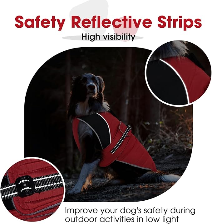 Nanaki Warm Dog Coats for Winter, Fleece Lined Furry Collar, Waterproof Reflective Dog Snowsuit with Leash Hole for Outdoor Walking Hunting, Easy On Cold Weather Puppy Jacket Vest, Beagle, Red L