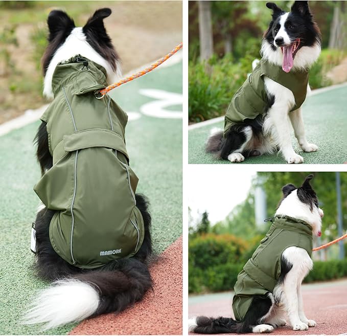 Waterproof Dog Raincoat, Adjustable Lightweight Dog Rain Jacket with Reflective Strip Leash Hole for Small Medium Large Dogs (Green, Medium(13-22lb))