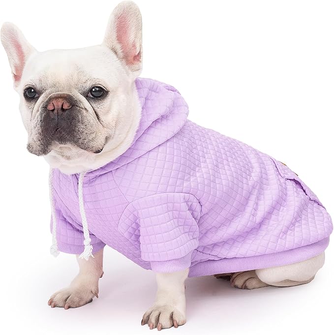 2 Pack Dog Hoodie Sweaters for Small Medium Dogs Warm Dog Clothes for Large Dogs Soft Waffle-Like Laminated Sweatshirt Bulldog (Pink+Purple, S/M (Back: 13",Chest: 18.5", Neck: 12"))