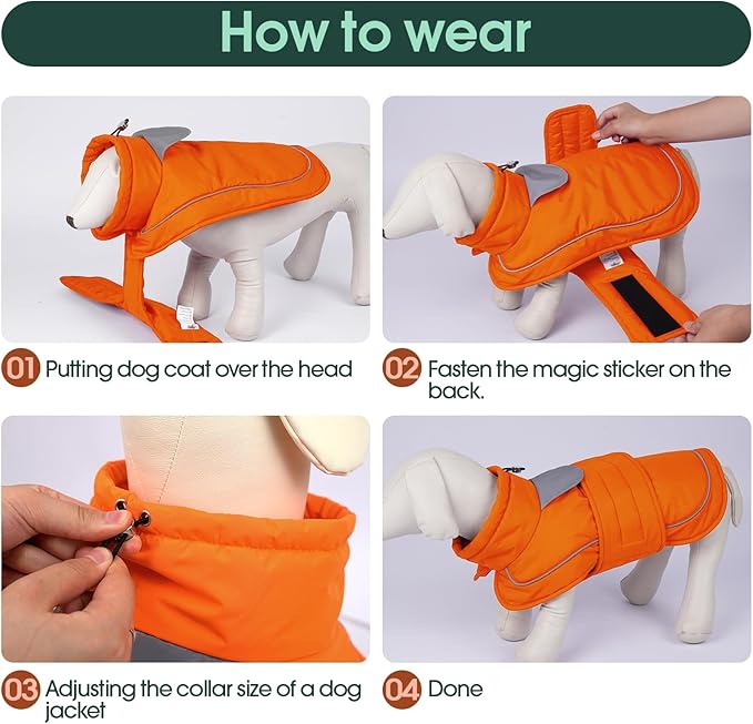 Kuoser Dog Coat, Dog Jackets for Small Dogs, Winter Reflective Puppy Puffer Jacket, Waterproof Dogs Snowsuit with Fleece Lining, Turtleneck Pet Vest Apparel for Cold Weather