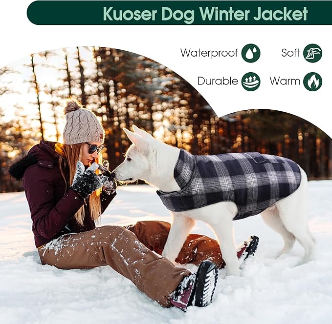 Kuoser Reversible Winter Coat, British Style Jacket for Small Dogs, Warm Windproof Puppy Cold Weather Clothes Vest, Blue XS