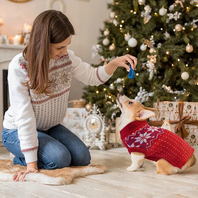 Kuoser Dog Sweater, Holiday Christmas Snowflake Pet Warm Knitwear Dog Sweaters Soft Puppy Clothing, Doggie Turtleneck Cold Weather Outfit Pullover for Small Medium Large Dogs Cats, Red 2XL