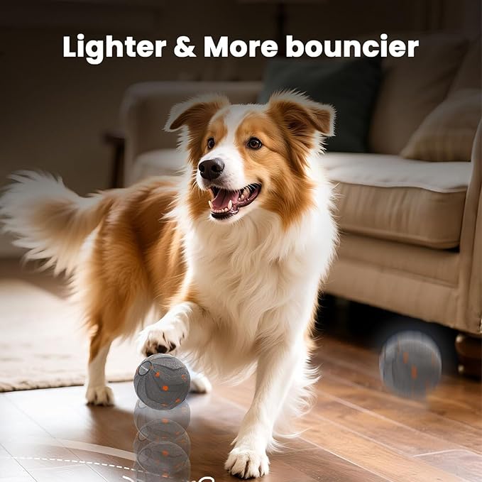 Smart Interactive Dog Toy Automatic Moving Bouncing Chew Herding Ball E-TPU Material for Large and Medium-Sized Dogs Keep Them Busy USB Rechargeable (Grey)