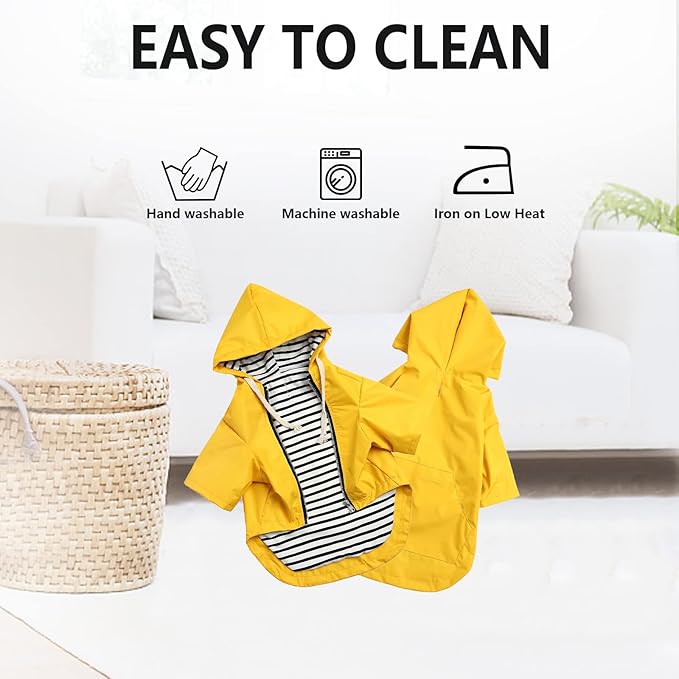 Dog Raincoat rain Jacket Raincoat Dogs Waterproof Small Medium Breeds Zip Closure Storage Pocket Harness Hole Yellow S