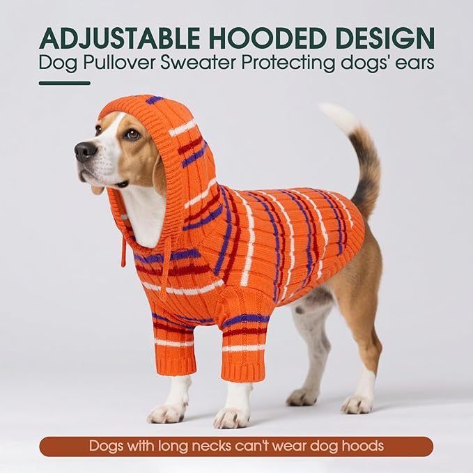 Kuoser Dog Sweater, Dog Sweaters for Medium Dogs Girl Boy, Thanksgiving Christmas Dogs Sweater, Soft Hooded Pet Sweatshirt, Fall Winter Pet Clothes Outfit for French Bulldog, Boston Terrier, Orange M