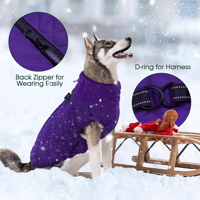 Kuoser Small Dog Jacket | Fleece-Lined Cold Weather Gear for Yorkies Chihuahua | Reflective Edges Guard Mini Breeds on Night Walks, Quick-Dry Fabric, Purple S