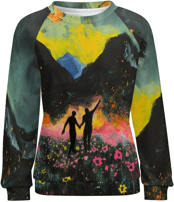 Long Sleeve Shirts for Women Cat Oil Painting Shirt 3D Graphic Sweatshirts Fall Pullover Crewneck Vintage Boho Tops