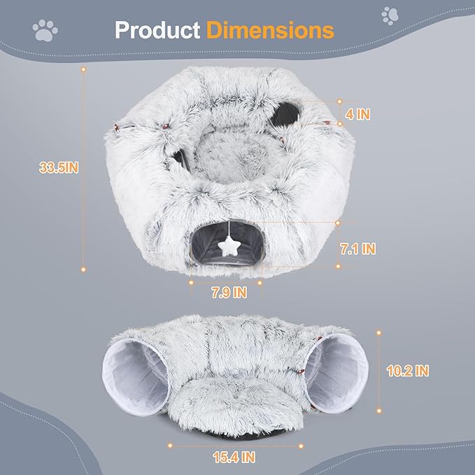 Cat Tunnel Bed for Indoor Cats - Christmas Tree Skirts Washable Warm Soft Indoor Cat Donut Tunnel, Multifunctional Cat Interactive Playground Toys for Felines Pet Christmas Tree Decoration