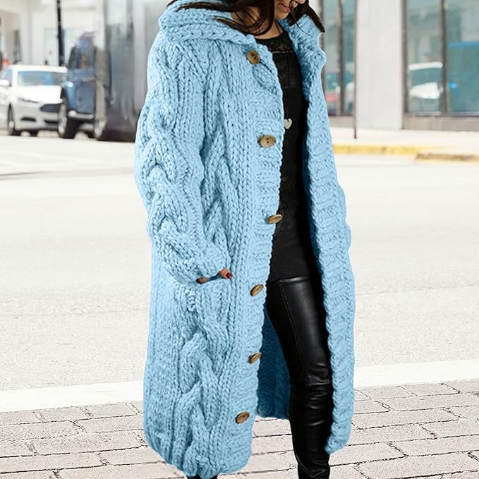 LOAIHA Women Chunky Cable Knit Long Sleeve Cardigan Fall Winter Trendy Oversized Button Down Sweaters Outerwear with Pocket