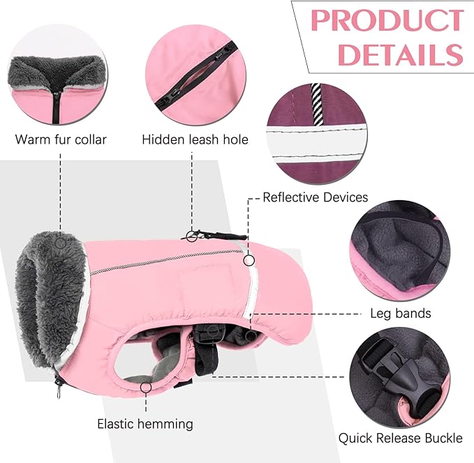 QBLEEV Warm Dog Coat Reflective Dog Jacket, Waterproof Dog Winter Coat Turtleneck Dog Clothes for Cold Weather, Thick Fleece Dog Snowsuit Christmas Dog Vest Pet Apparel for Small Medium Large Dogs M