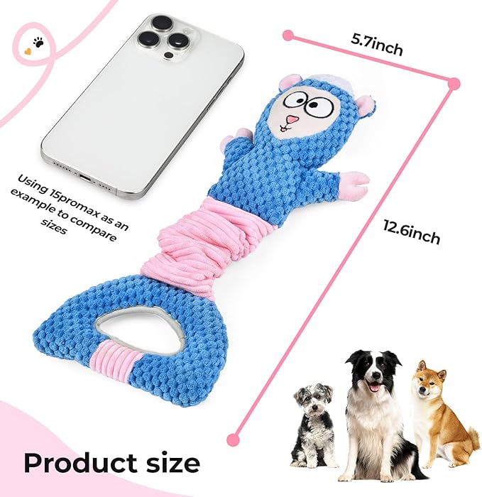 Dog Interactive Squeaky Toy for Chewers - Tug-of-War Sheep Plush with Durable Squeaker, Puppy Training & Anxiety Relief, Long-Lasting Chew Toy for Medium/Large Dogs