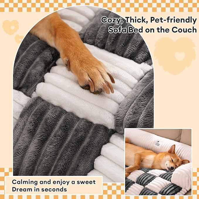 FUNNY FUZZY Pet Couch Covers for Sofa, Large Couch Cover for Dogs Washable Cream Square Plaid Pet Bed Mat for Furniture Protector Sofa Cover for Pets, Large, Black