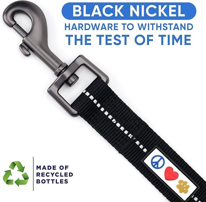 Pawtitas 6 FT Recycled Dog Leash with Reflective Stitched Thread Stitched on Side| Medium Reflective Dog Leash Made from Plastic Bottles Collected from Oceans – Black 6 ft Dog Leash