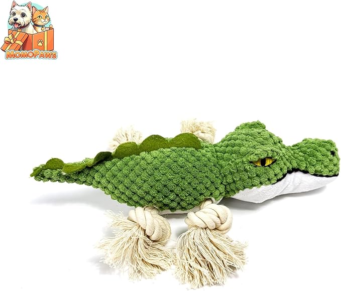 Dog Toys, Squeak Toy, Chew Toy, Tug of War Dog Interactive Toy, Knotted Rope for Teeth Cleaning & Boredom, Green, Crocodile Shape