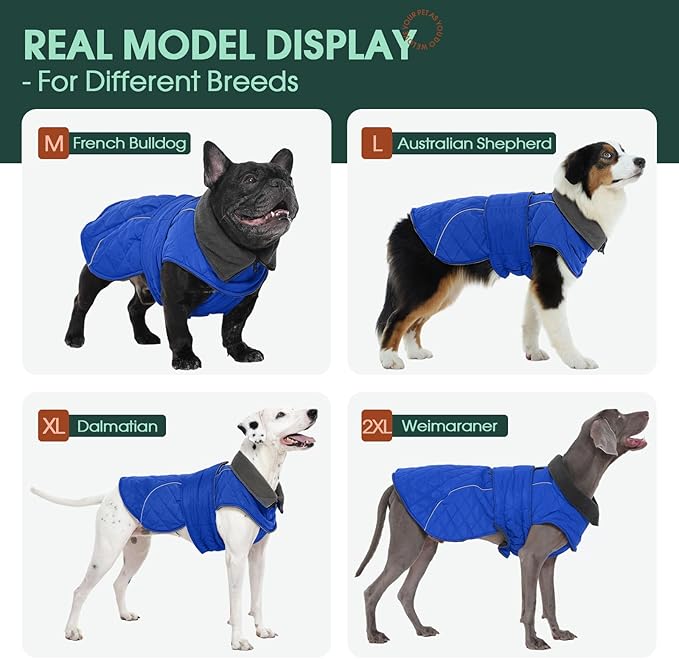 Kuoser Dog Coat, Extra Warm Dog Jacket Windproof Dogs Cold Weather Coats for Small Dogs, Fleece Lining Turtleneck Doggy Snowsuit Reflective Adjustable Pet Winter Clothes Christmas, Blue S