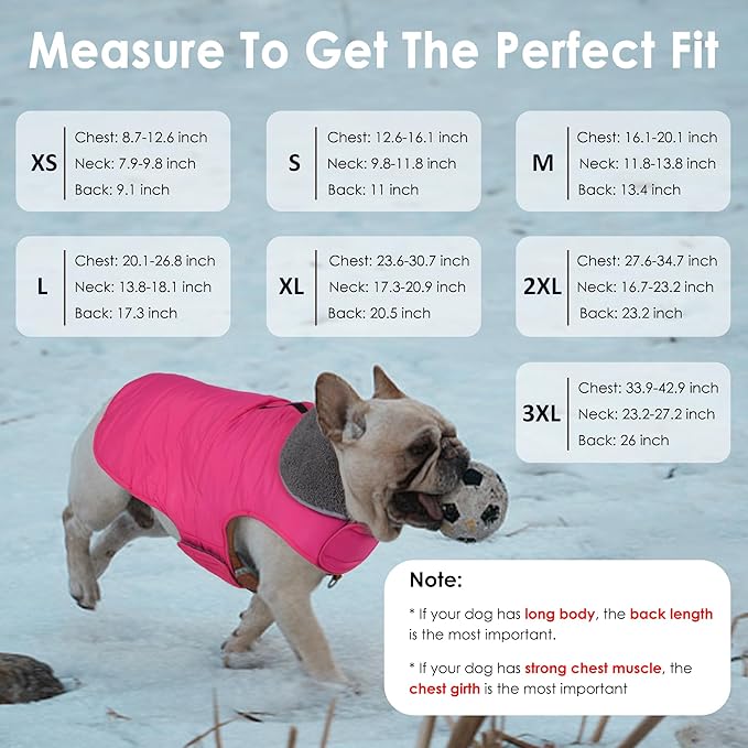 Dog Winter Coat, Waterproof Dog Jacket with Leash Hole, Reflective Adjustable Pet Snow Vest, Warm Fleece Sweater for Small Medium Large Dogs - Pink, XS
