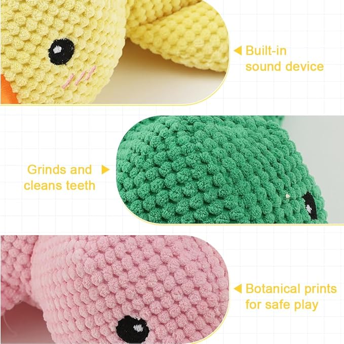 Dog Toys for Aggressive Chewers,2025 Upgraded Dog Chew Toys for Small Large Dogs,Indestructible Puppy Teething Toys,Plush Yellow Stuffed Duck Toy (Yellow+Pink+Green, Medium)