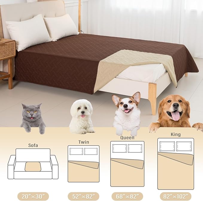 Dog Bed Cover for Pets - Blankets Rug Pads for Couch Protection Waterproof Bed Covers Dog Blanket Furniture Protector Reusable Changing Pad (Brown+Beige, 20"x30")