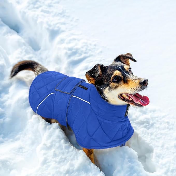 Kuoser Dog Coat, Super-Warm Dog Jacket Windproof Dogs Cold Weather Coats for Extra Large Dogs, Fleece Lining Turtleneck Puppy Snowsuit Reflective Adjustable Pet Winter Clothes Christmas, Blue 3XL
