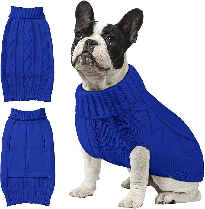 Dog Sweaters for Small Medium Large Dogs Girl, Soft Warm Turtleneck Pup Dogs Shirt, Double Knitting Collar for Outdoor Playing, Warm Dog Clothes (S,Royal Blue)