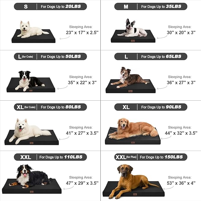 Outdoor Dog Bed for Small Dogs & Cats, Waterproof Dog Crate Mat Orthopedic Egg Crate Foam with Washable Removable Oxford Cover, Black