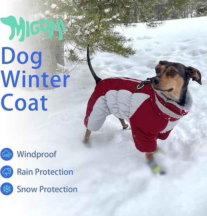 MIGOHI Full Body Dog Coat - Warm Reflective Small Dog Winter Coat with Harness, Turtleneck Fleece Jacket for Dogs,Four-Leg Windproof Puffer Jackets Snowsuit with Zipper for Small Medium Large Dogs,S