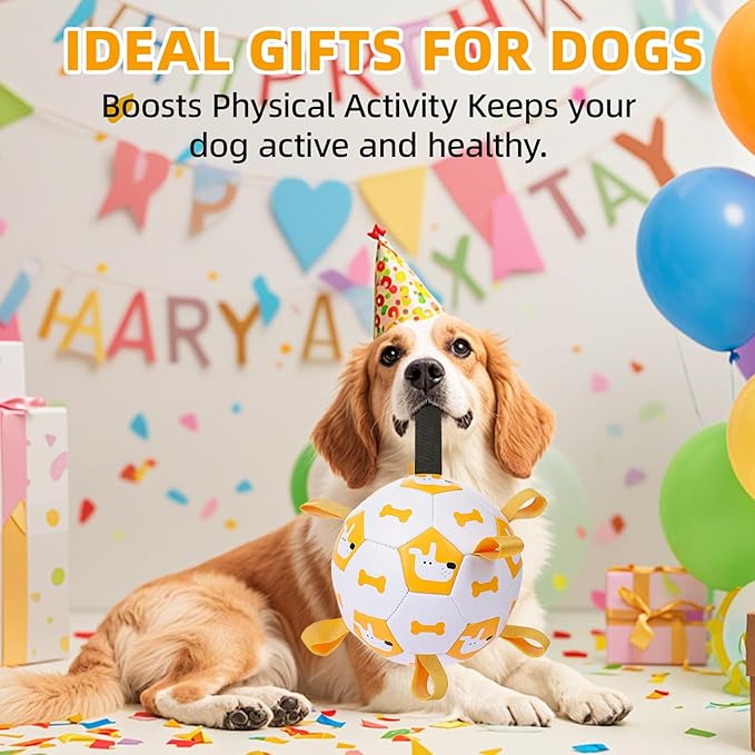 Dog Toys Soccer Ball, Soccer Ball with Straps, Interactive Dog Toys for Tug of War, Dog Water Toy, Durable Dogs Balls for Small Medium & Large Dogs