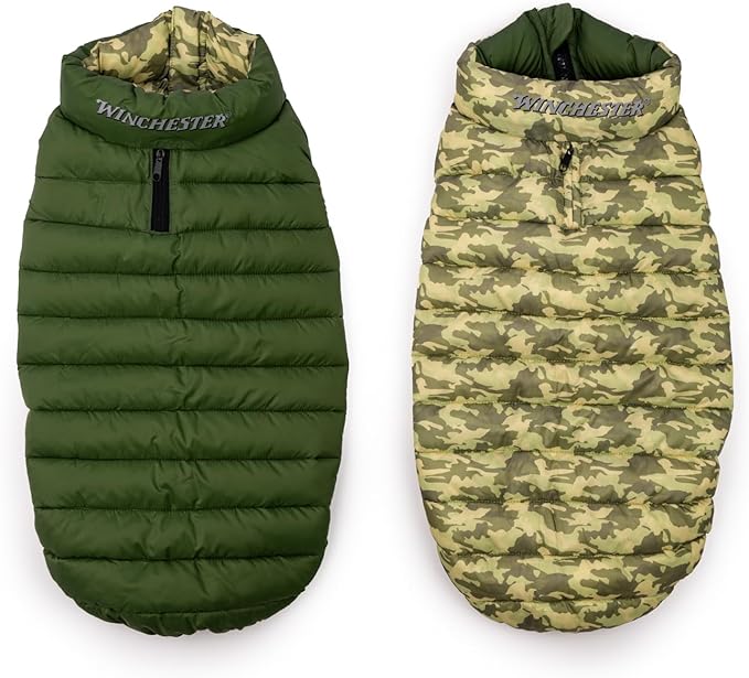 Winchester Pet Premium Reversible Dog Puffer Vest, Green, Large