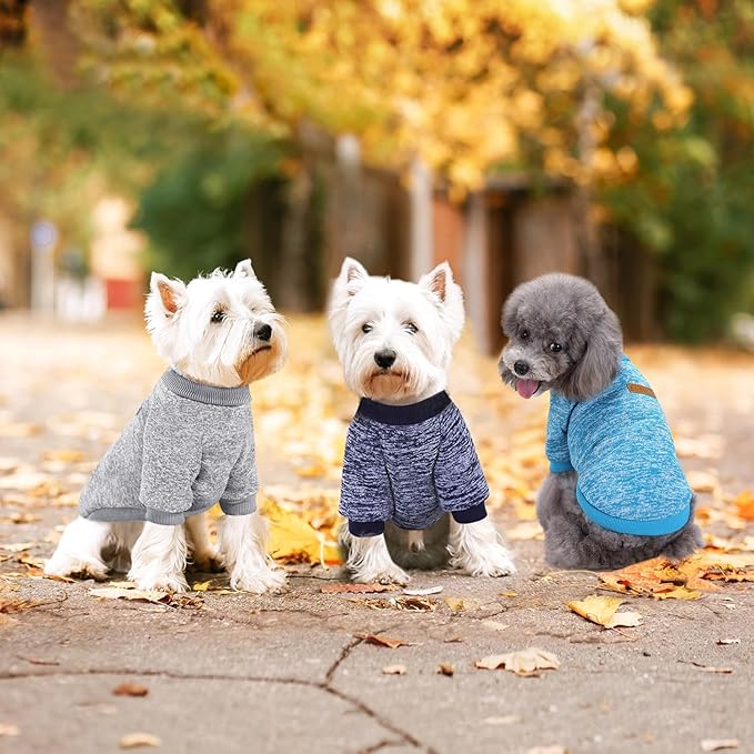 Idepet Pet Dog Classic Knitwear Sweater 3 Pcs, Fleece Coat for Small,Medium Dogs,Warm Pet Dog Cat Clothes,Soft Puppy Customes for Dog Grils Boys,X-Small